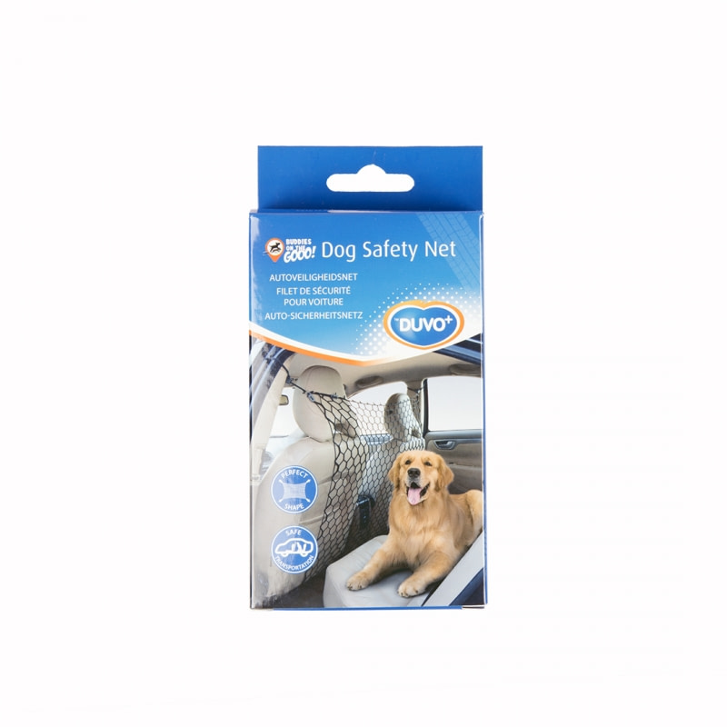 Vervoer uw hond veilig in de auto met het Duvo+ veiligheidsnet. Door het net kan jouw hond niet naar voren komen of jouw afleiden. Als je plotseling moet remmen zal de hond door het net worden opgevangen. Het net is gemakkelijk te monteren, open de deuren en bevestig de bovenste clips rond de deurpost en de onderste aan de stoelen. Trek het net voldoende strak aan voor een optimale veiligheid. Het veiligheidsnet is 86 x 64 cm en zeer rekbaar daarom past het in bijna alle auto's.